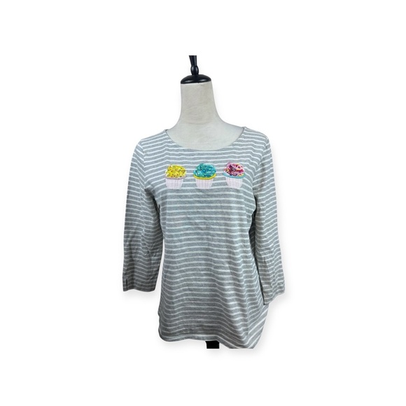 Talbots gray stripe Cupcake sequin top size medium - Picture 1 of 8